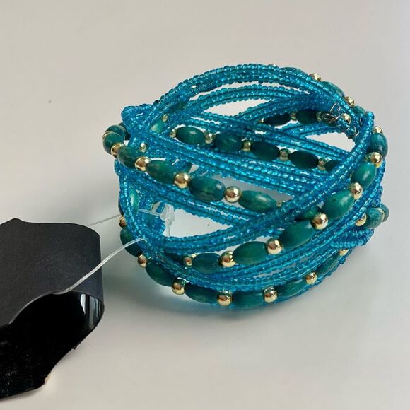 NWT Turquoise Blue Beaded Charles Klein Cuff Bracelet with Gold Bead Accents - Picture 7 of 7